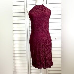 Tobi Wine Lace Halter Backless Cocktail Dress
